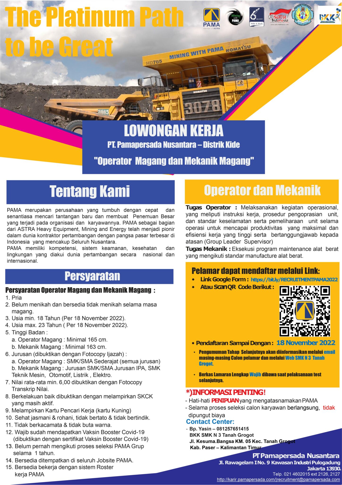 Recruitment Operator Dan Mekanik Magang PT. PAMA Persada Nusantara ...